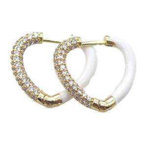 copper Latchback Earrings pave zircon with white Enameling, gold plated, approx 20mm dia [FN16644]