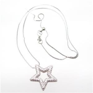 copper necklace with star pave zircon, platinum plated, approx 24mm, 1mm, 45cm length [FN16648]