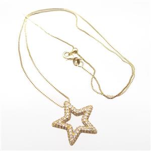 copper necklace with star pave zircon, gold plated, approx 24mm, 1mm, 45cm length [FN16649]
