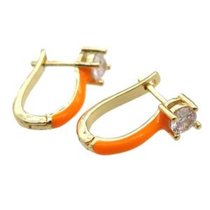 copper Latchback Earrings pave zircon with orange Enameling, gold plated, approx 13-18mm [FN16654]