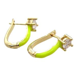 copper Latchback Earrings pave zircon with olive Enameling, gold plated, approx 13-18mm [FN16655]