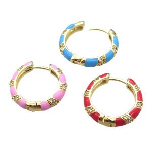 copper hoop Earrings pave zircon with Enameling, mixed, gold plated, approx 20mm dia [FN16659]
