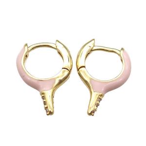 copper hoop Earrings with pink Enameling, gold plated, approx 12-16mm [FN16662]