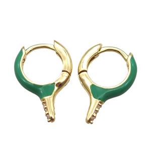 copper hoop Earrings with green Enameling, gold plated, approx 12-16mm [FN16667]