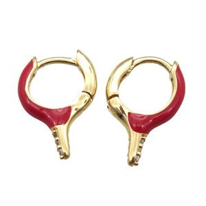 copper hoop Earrings with red Enameling, gold plated, approx 12-16mm [FN16668]