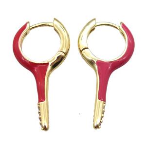copper hoop Earrings with red Enameling, gold plated, approx 14-28mm [FN16671]