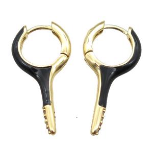 copper hoop Earrings with black Enameling, gold plated, approx 14-28mm [FN16672]