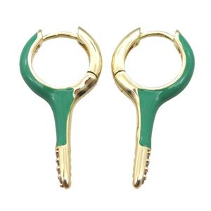 copper hoop Earrings with green Enameling, gold plated, approx 14-28mm [FN16674]
