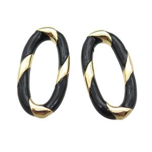 copper oval connector with black Enameling, gold plated, approx 11-20mm [FN16680]