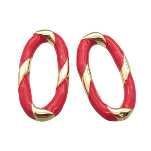 copper oval connector with red Enameling, gold plated, approx 11-20mm [FN16681]