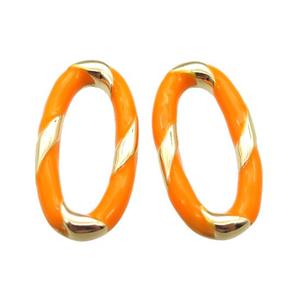 copper oval connector with orange Enameling, gold plated, approx 11-20mm [FN16683]