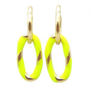 copper hoop Earring with yellow enameling, oval, gold plated, approx 11-20mm, 14mm dia [FN16690]