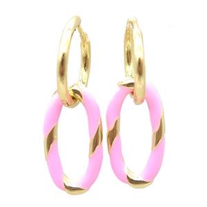 copper hoop Earring with pink enameling, oval, gold plated, approx 11-20mm, 14mm dia [FN16692]