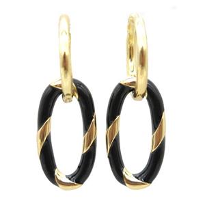 copper hoop Earring with black enameling, oval, gold plated, approx 11-20mm, 14mm dia [FN16693]