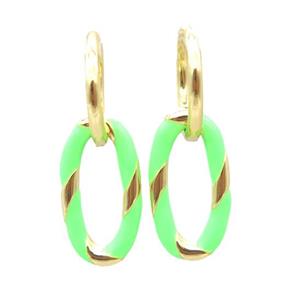 copper hoop Earring with enameling, oval, gold plated, approx 11-20mm, 14mm dia [FN16694]