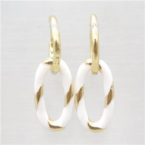 copper hoop Earring with white enameling, oval, gold plated, approx 11-20mm, 14mm dia [FN16695]