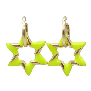 copper hoop Earring with enameling, star, gold plated, approx 22mm, 14mm dia [FN16696]