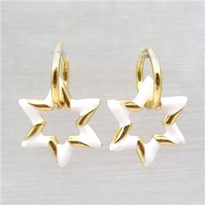 copper hoop Earring with white enameling, star, gold plated, approx 22mm, 14mm dia [FN16698]