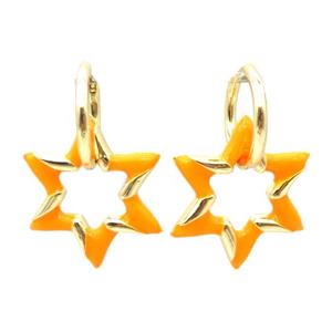 copper hoop Earring with orange enameling, star, gold plated, approx 22mm, 14mm dia [FN16700]