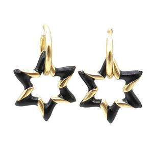 copper hoop Earring with black enameling, star, gold plated, approx 22mm, 14mm dia [FN16703]