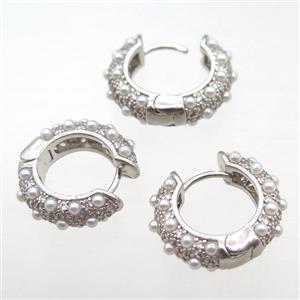 copper hoop earring pave pearlglass, platinum plated, approx 20mm dia [FN16704]