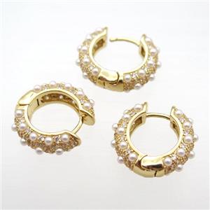 copper hoop earring pave pearlglass, gold plated, approx 20mm dia [FN16705]