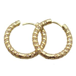 copper hoop earring pave zircon, gold plated, approx 25mm dia [FN16706]