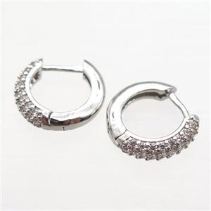 copper hoop earring pave zircon, platinum plated, approx 10mm dia [FN16708]