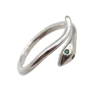 copper snake Rings pave zircon, Resizable, platinum plated, approx 18mm dia [FN16712]