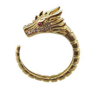 copper dragon Rings pave zircon, Resizable, gold plated, approx 18mm dia [FN16714]