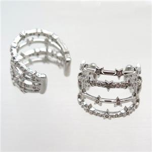 copper Rings pave zircon, Resizable, platinum plated, approx 15-20mm, 18mm dia [FN16715]