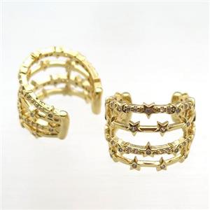 copper Rings pave zircon, Resizable, gold plated, approx 15-20mm, 18mm dia [FN16716]