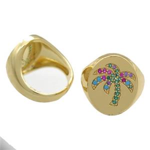copper Rings pave zircon, Resizable, coconut tree, gold plated, approx 18mm dia [FN16718]