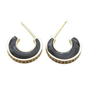 copper stud Earrings with black Enameling, gold plated, approx 14mm dia [FN16722]