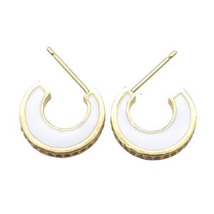 copper stud Earrings with white Enameling, gold plated, approx 14mm dia [FN16723]