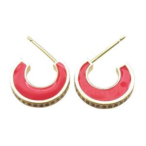 copper stud Earrings with red Enameling, gold plated, approx 14mm dia [FN16724]