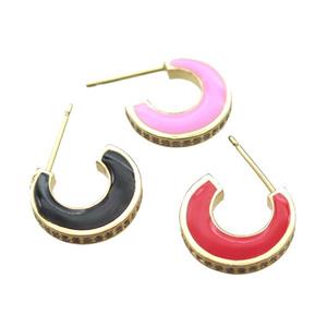 copper stud Earrings with Enameling, mixed, gold plated, approx 14mm dia [FN16725]