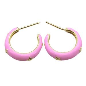 copper stud Earrings with pink Enameling, gold plated, approx 20mm dia [FN16729]