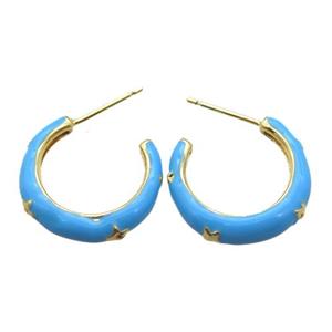 copper stud Earrings with blue Enameling, gold plated, approx 20mm dia [FN16730]