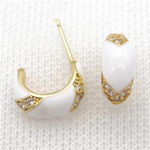 copper stud Earrings with white Enameling, gold plated, approx 12-15mm [FN16733]