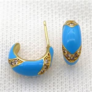 copper stud Earrings with blue Enameling, gold plated, approx 12-15mm [FN16734]