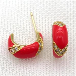 copper stud Earrings with red Enameling, gold plated, approx 12-15mm [FN16735]