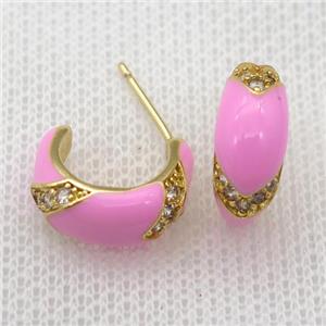 copper stud Earrings with pink Enameling, gold plated, approx 12-15mm [FN16736]