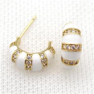 copper stud Earrings with white Enameling, gold plated, approx 12-15mm [FN16738]