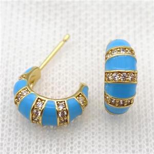 copper stud Earrings with blue Enameling, gold plated, approx 12-15mm [FN16741]