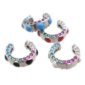 copper clip Earrings pave zircon, mixed, platinum plated, approx 11mm dia [FN16745]