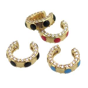 copper clip Earrings cuff pave zircon, mixed, gold plated, approx 11mm dia [FN16746]