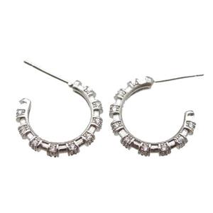 copper stud Earrings paved zircon, platinum plated, approx 20mm [FN16750]