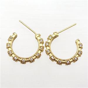 copper stud Earrings paved zircon, gold plated, approx 20mm [FN16751]