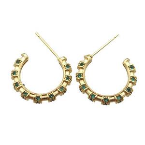 copper stud Earrings paved zircon, gold plated, approx 20mm [FN16752]